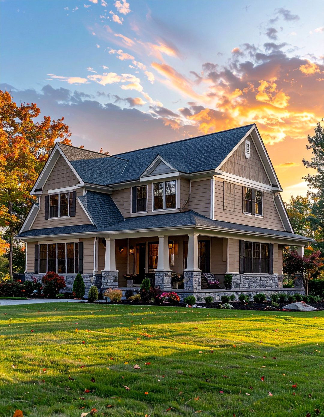 Taupe Exterior with a Slate Gray Roof - 25 Exterior Taupe House Color Combinations for a Timeless Look