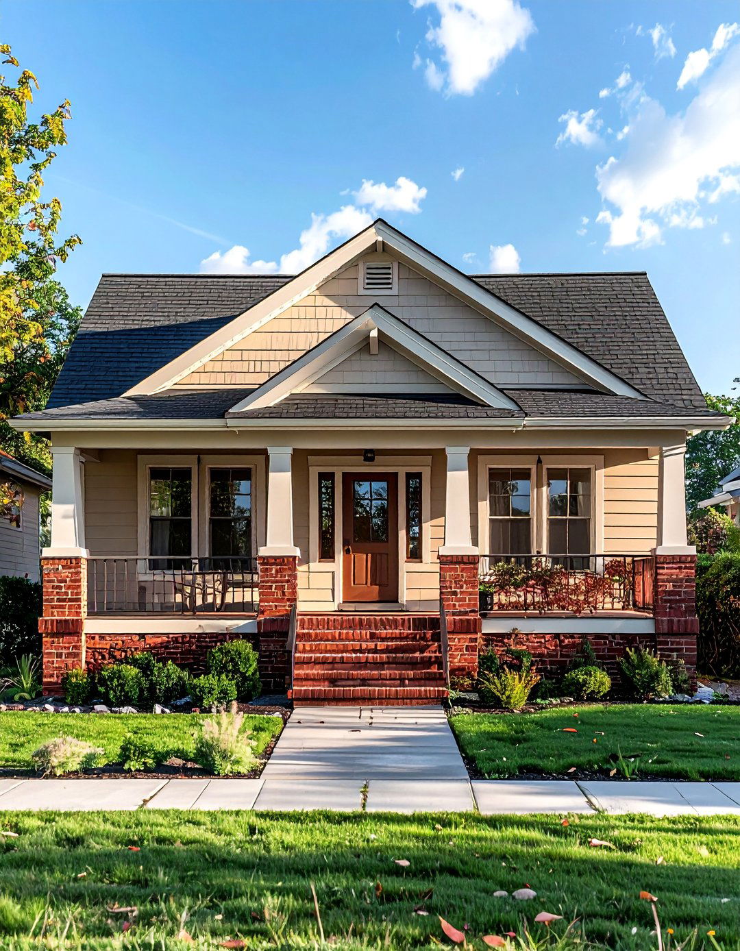 Taupe Siding and Red Brick Foundation - 25 Exterior Taupe House Color Combinations for a Timeless Look