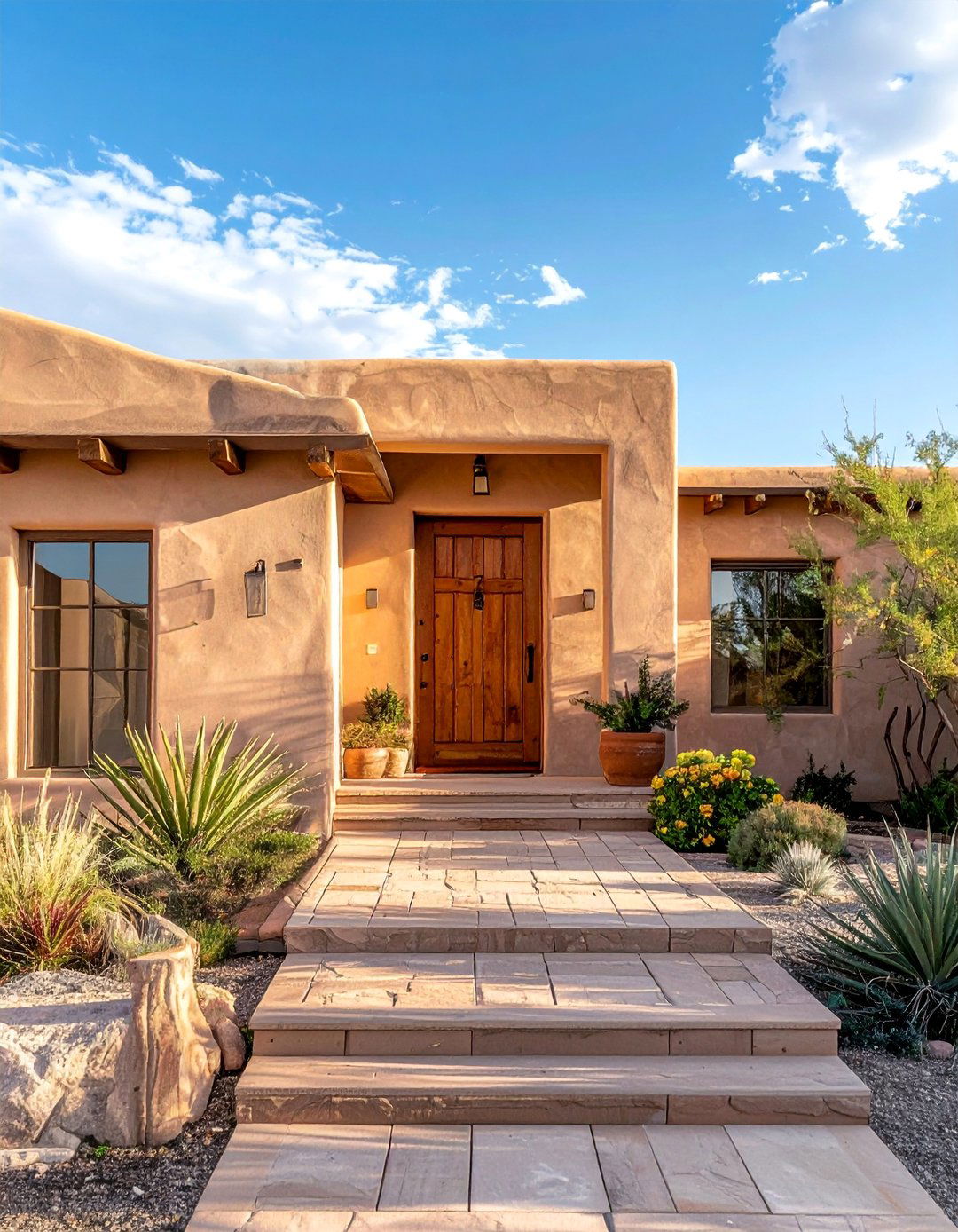 Taupe Walls with a Muted Clay Front Door - 25 Exterior Taupe House Color Combinations for a Timeless Look