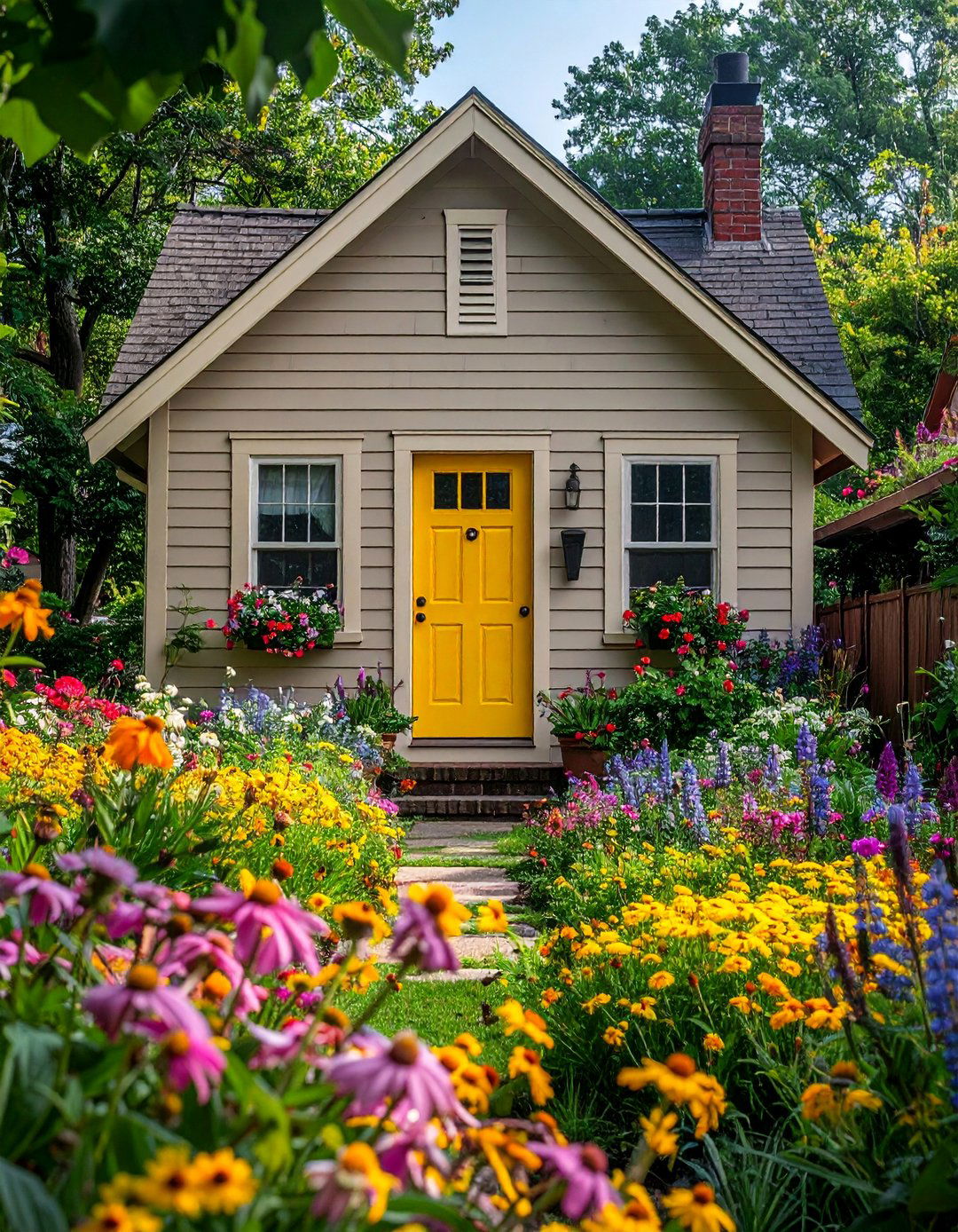 Taupe and Muted Yellow for a Cheerful Welcome - 25 Exterior Taupe House Color Combinations for a Timeless Look