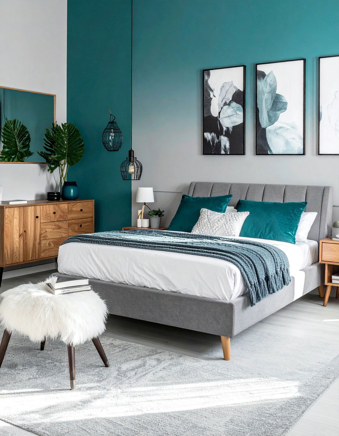 Teal Accent Wall in a Light Grey Bedroom - 15 Teal and Grey Bedroom Ideas for a Stylish Retreat