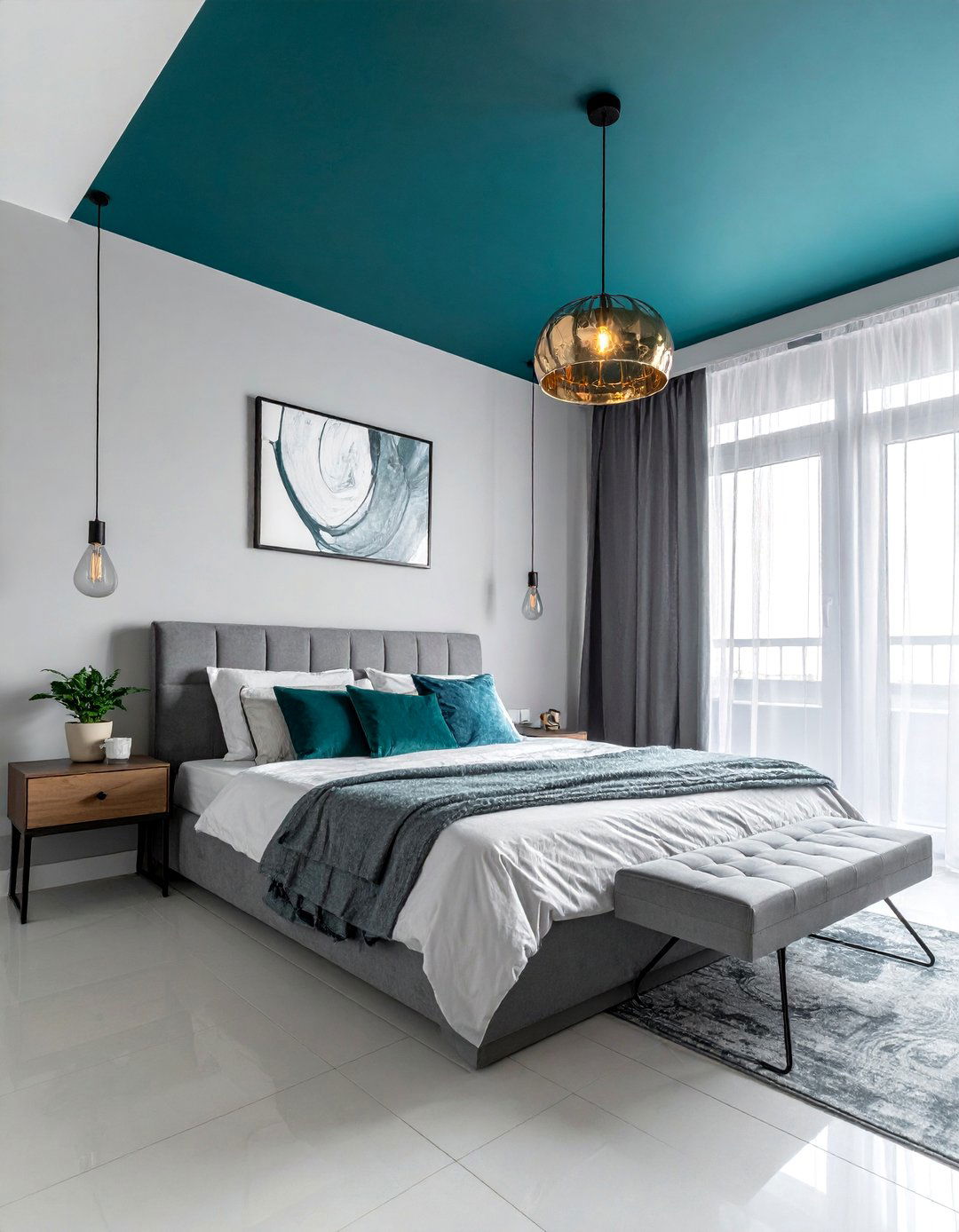 Teal Ceiling in a Grey Bedroom - 15 Teal and Grey Bedroom Ideas for a Stylish Retreat