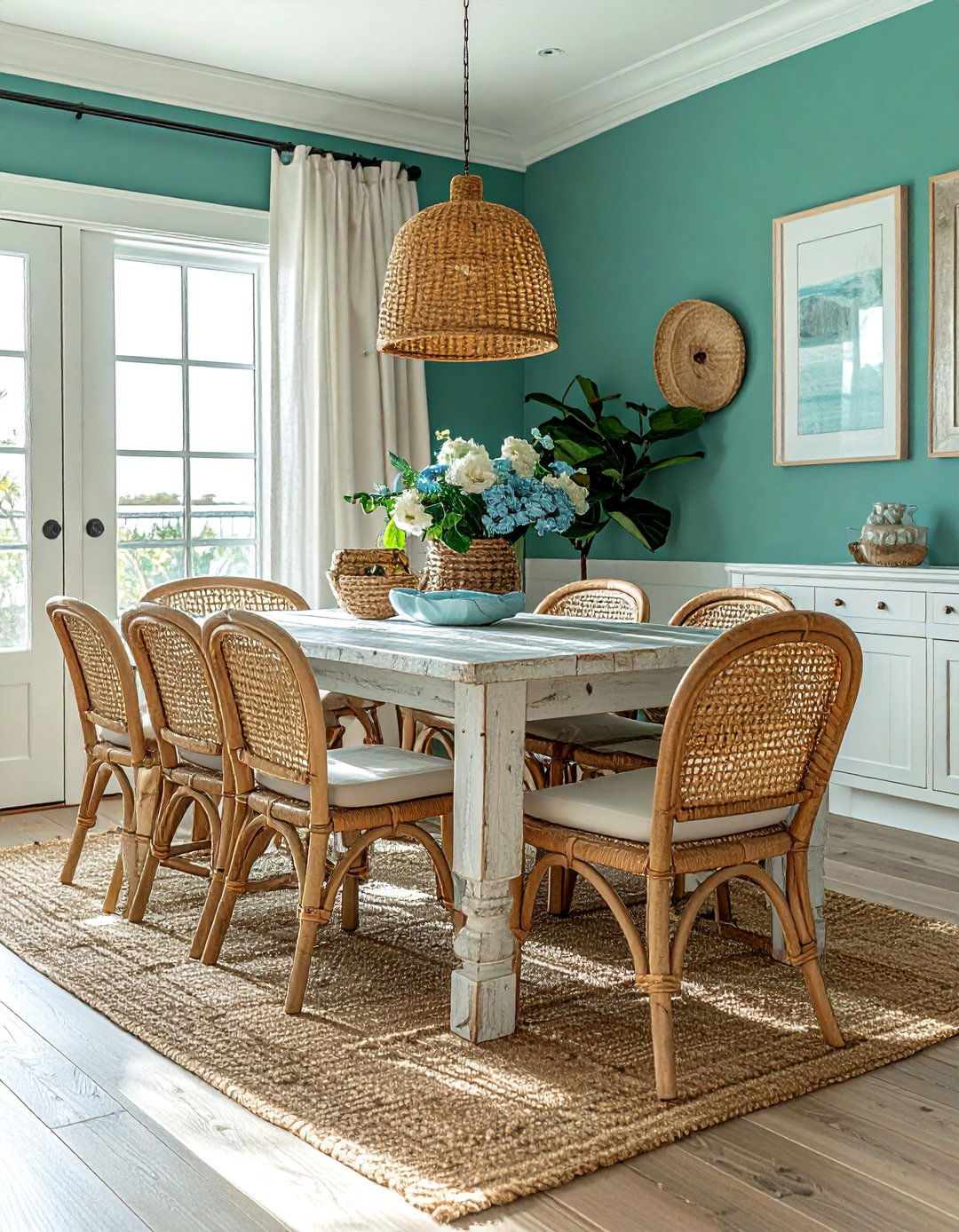 Teal Green Dining Room for a Coastal Feel - 40 Green Dining Room Ideas for a Fresh Look
