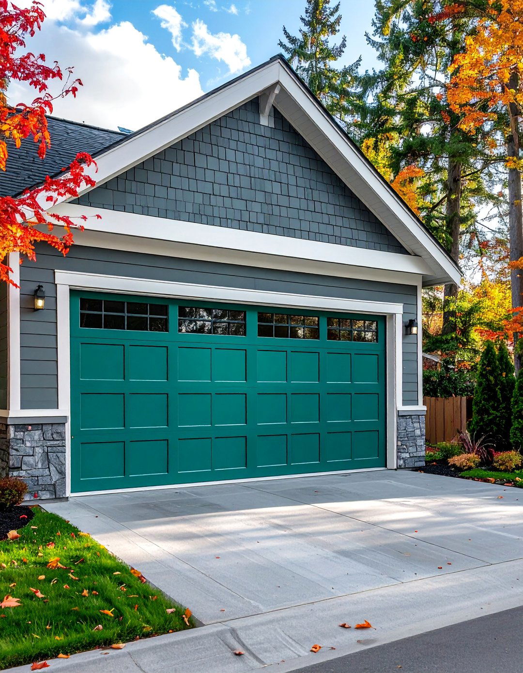 Teal Green Garage Door as a Unique Accent