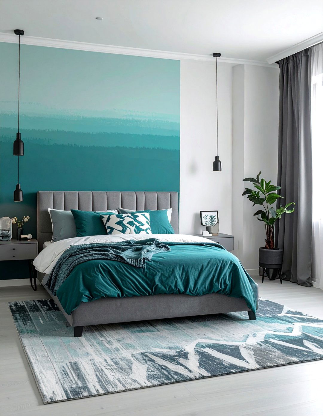 Teal Ombre Wall in a Grey Bedroom - 15 Teal and Grey Bedroom Ideas for a Stylish Retreat