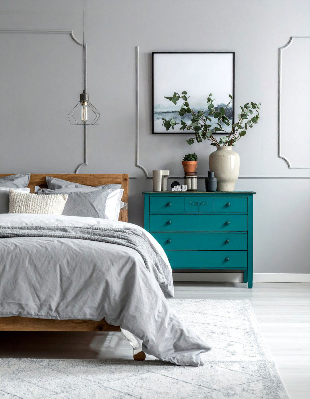 Teal Painted Furniture in a Grey Room - 15 Teal and Grey Bedroom Ideas for a Stylish Retreat
