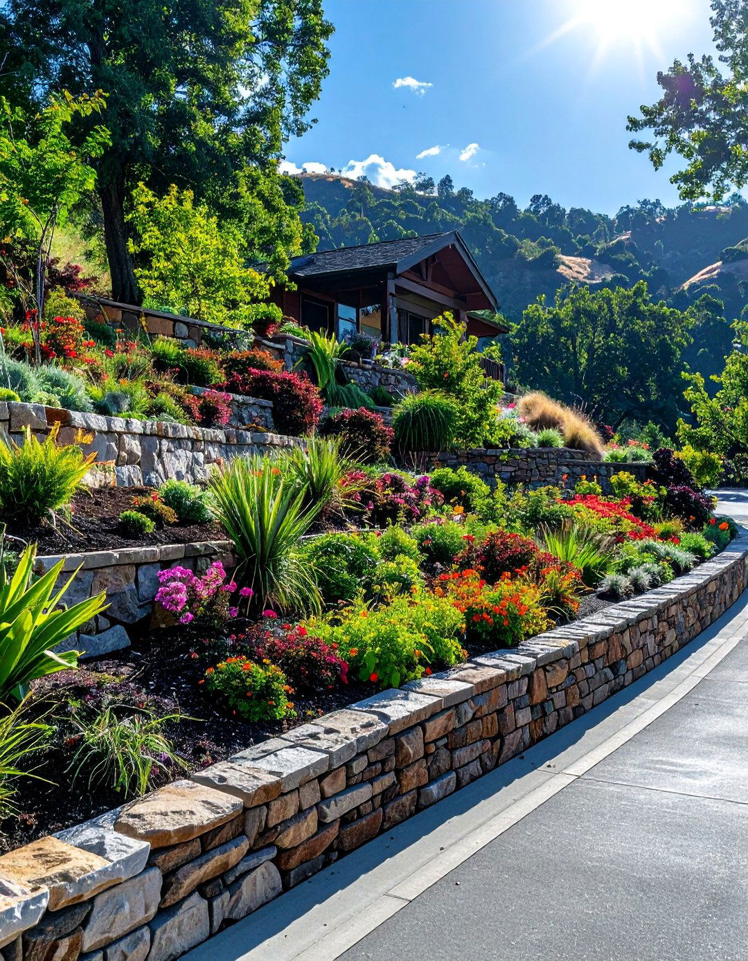 Terraced Garden Borders - 30 Driveway Edging Ideas to Enhance Your Curb Appeal