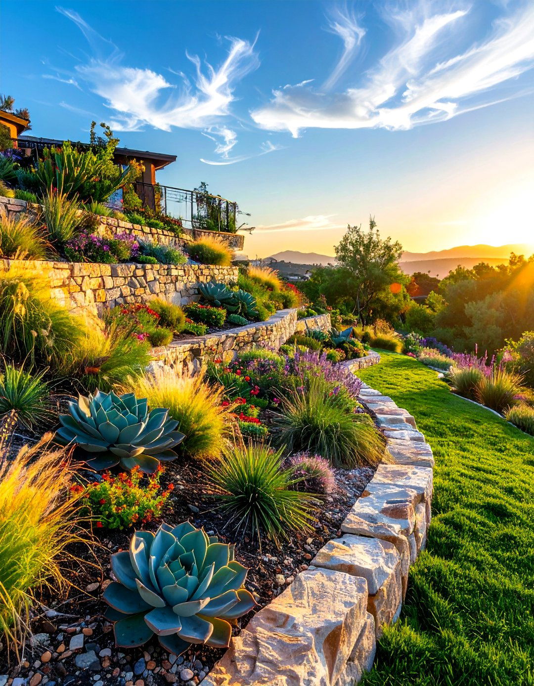 Terraced Hillside Gardens - 30 Drought Tolerant Landscaping Ideas for Your Yard