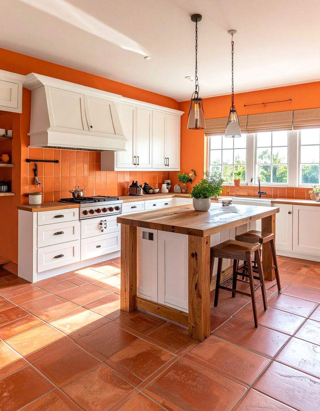 Terracotta Tiles for a Rustic Orange Kitchen - 30 Orange Room Ideas to Brighten Your Home