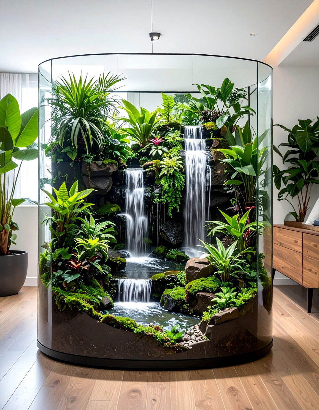 Terrarium with a Miniature Waterfall - 40 Terrarium Ideas to Bring Nature Indoors
