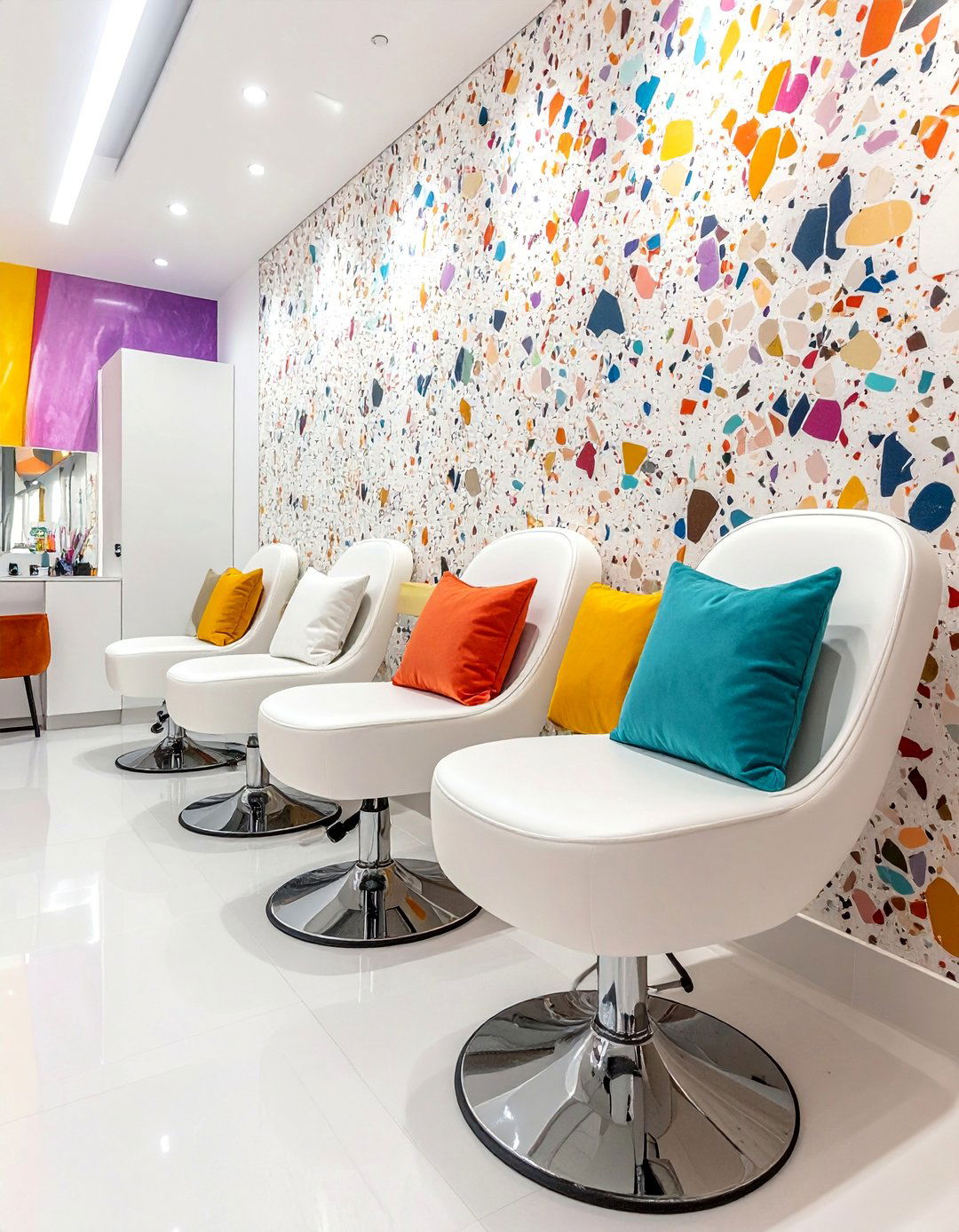 Terrazzo Accent Wall Nail Salon Design - 30 Nail Salon Interior Design Ideas for a Chic Look
