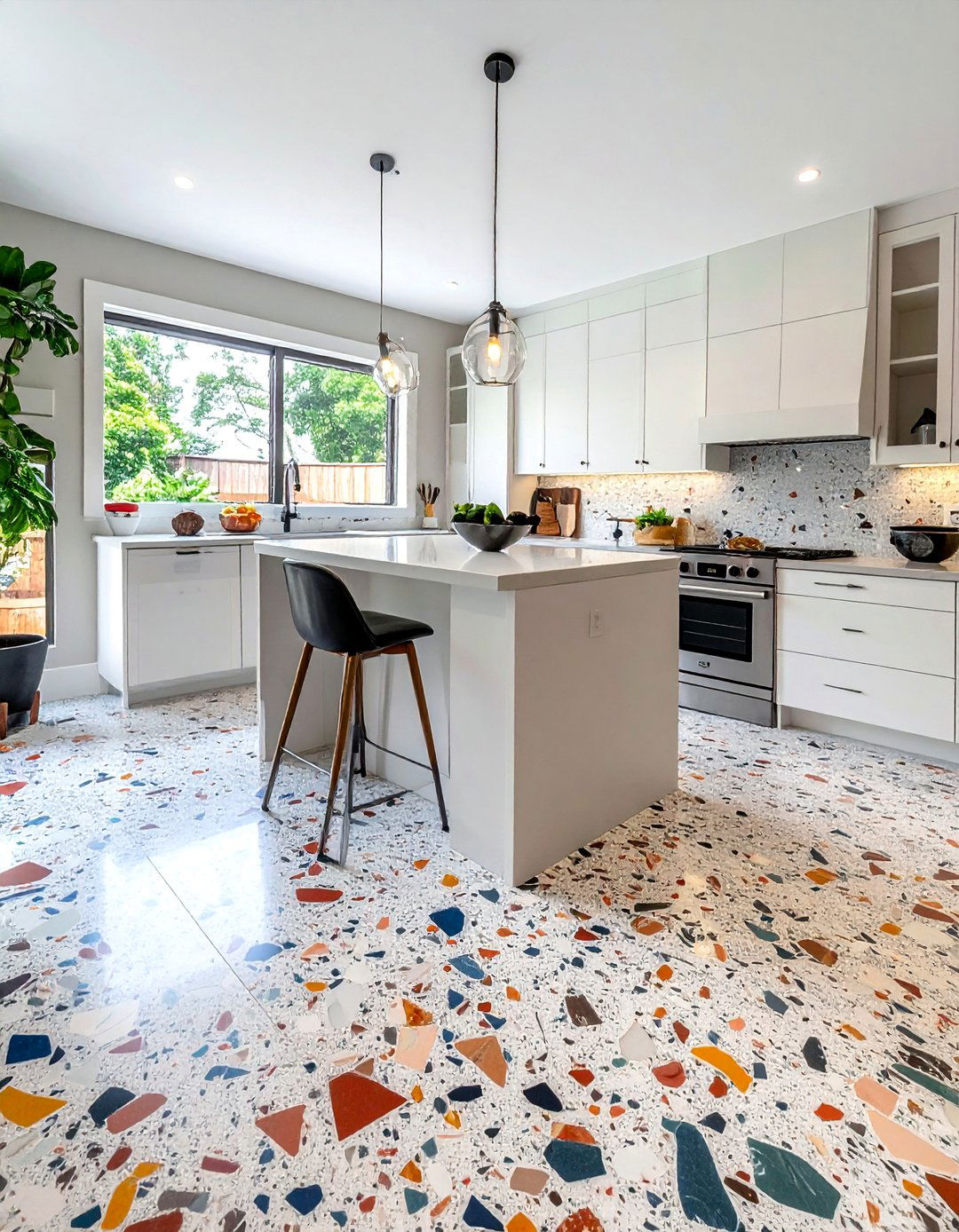 Terrazzo Style Concrete Floor Kitchen with Colorful Aggregates - 25 Concrete Floor Kitchen Ideas for a Sleek Look