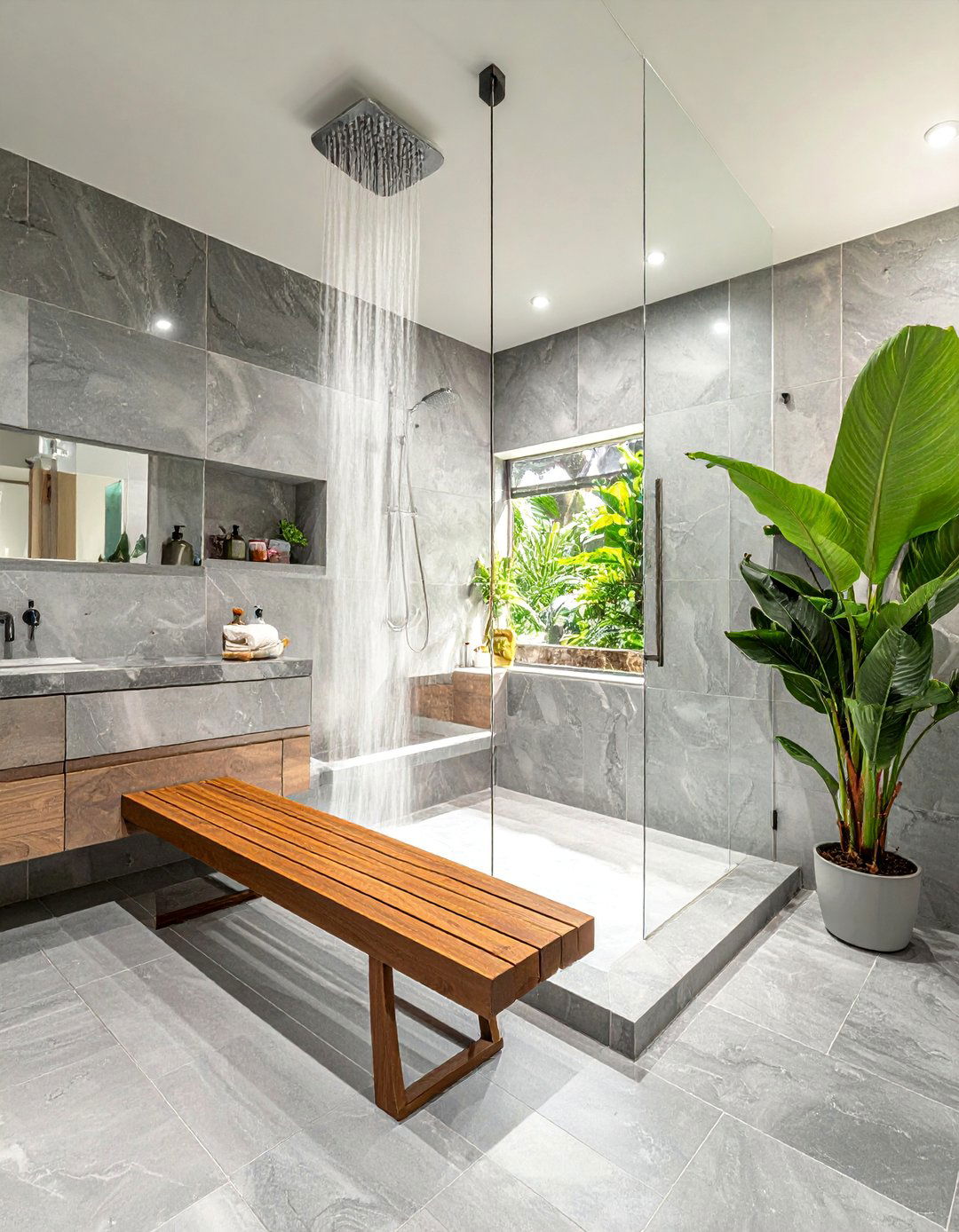 Textured Gray Stone Floor Bathroom - 25 Gray Floor Bathroom Ideas for a Modern and Sleek Look