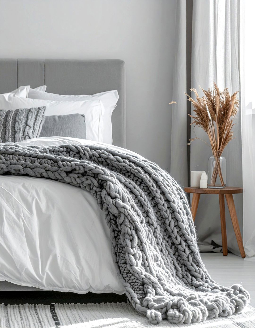 Textured Grey Throw Blanket - 40 Grey and White Bedroom Ideas for a Serene Retreat