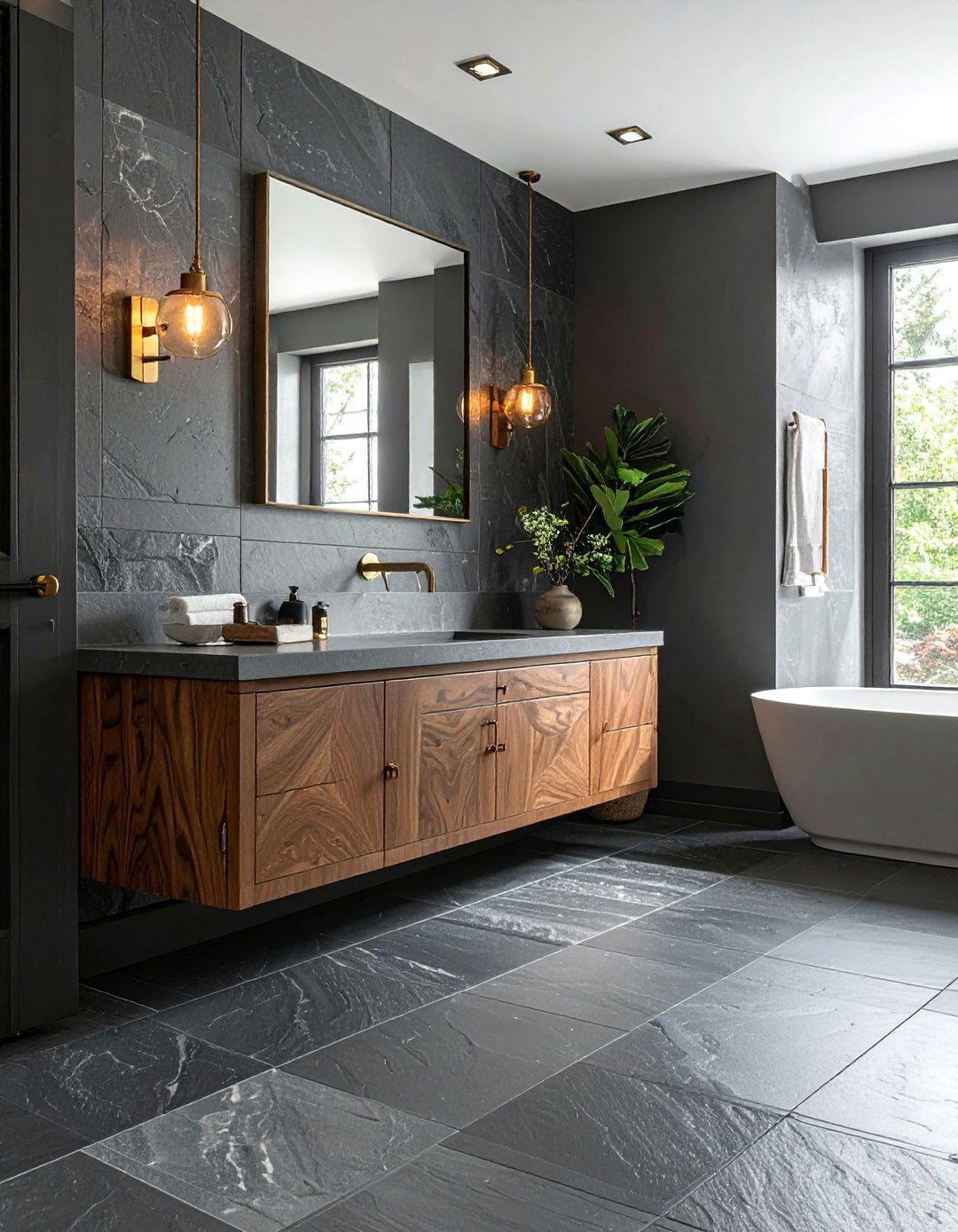 Textured Slate Powder Room Floor Tile - 25 Powder Room Floor Tile Ideas for a Stunning Look
