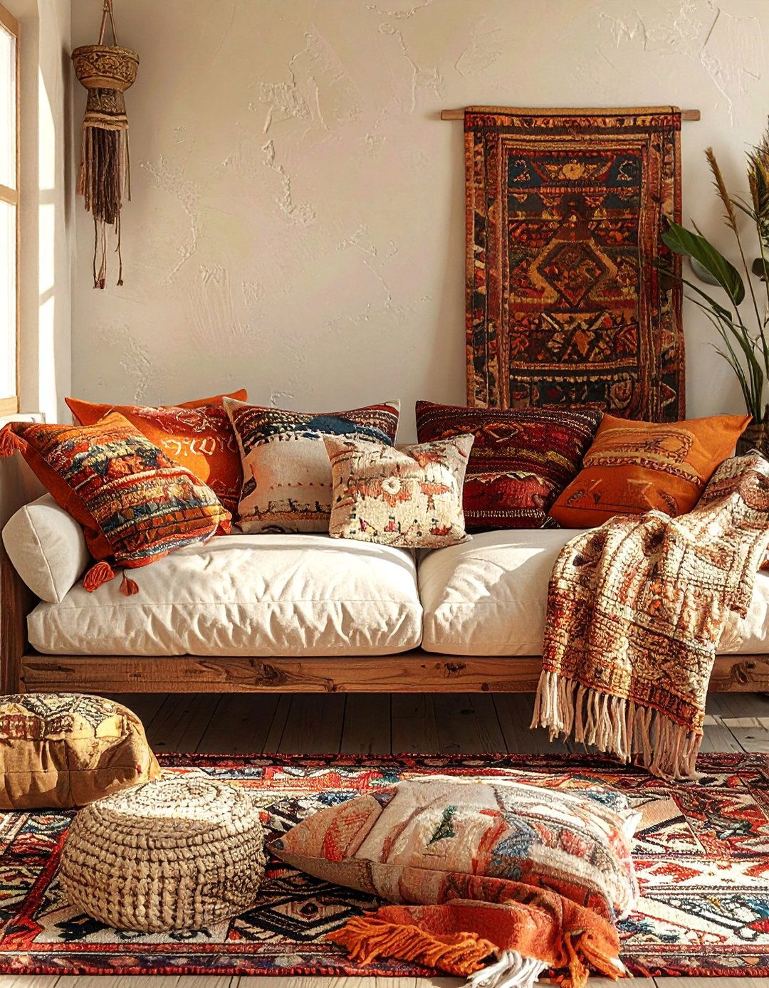 Textured Throw Pillows and Blankets - 20 Bohemian Desert Decor Ideas for a Warm and Inviting Home