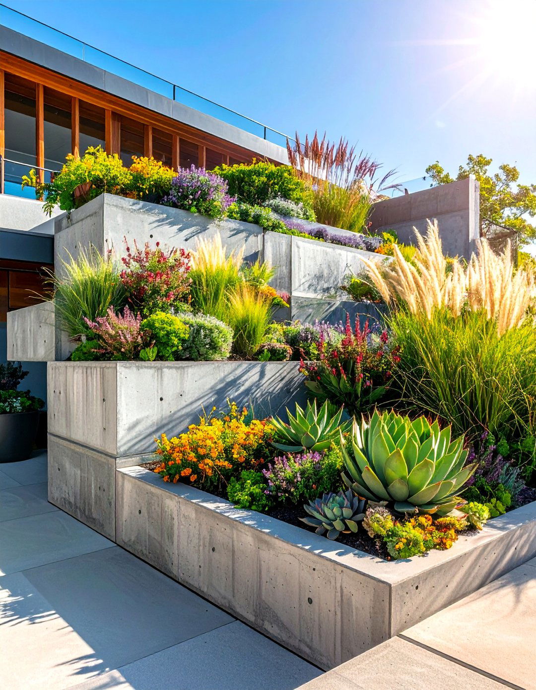 Tiered Concrete Planter Boxes for a Layered Garden - 25 Concrete Landscaping Ideas for Modern Outdoor Spaces