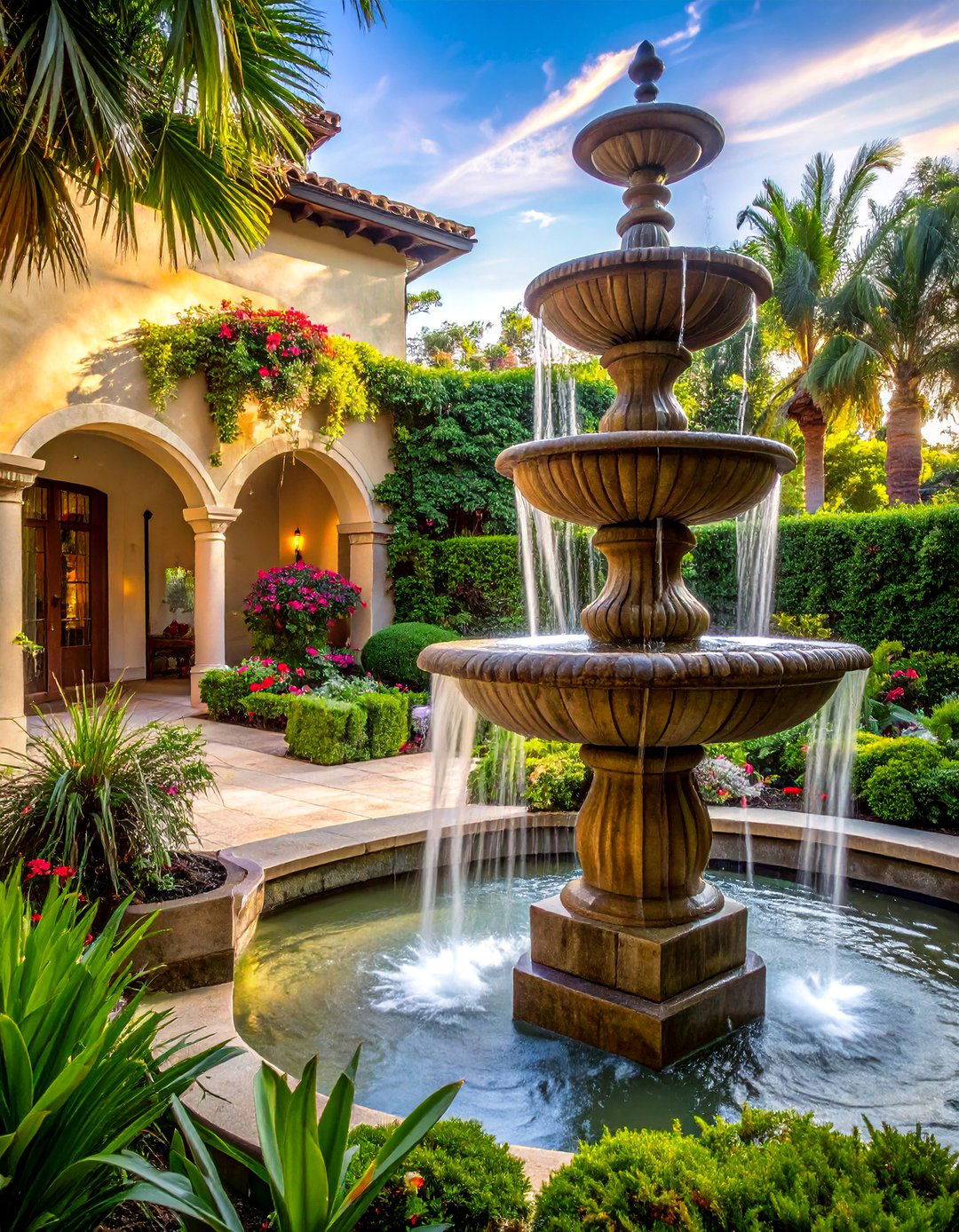 Tiered Water Fountain Features - 30 Luxury Garden Design Ideas for a Stunning Outdoor Space