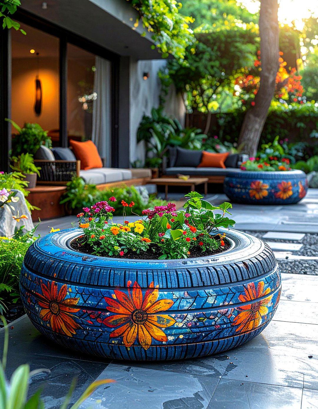 Tire Planter Seating - 40 Cozy Outdoor Seating Ideas for Your Backyard