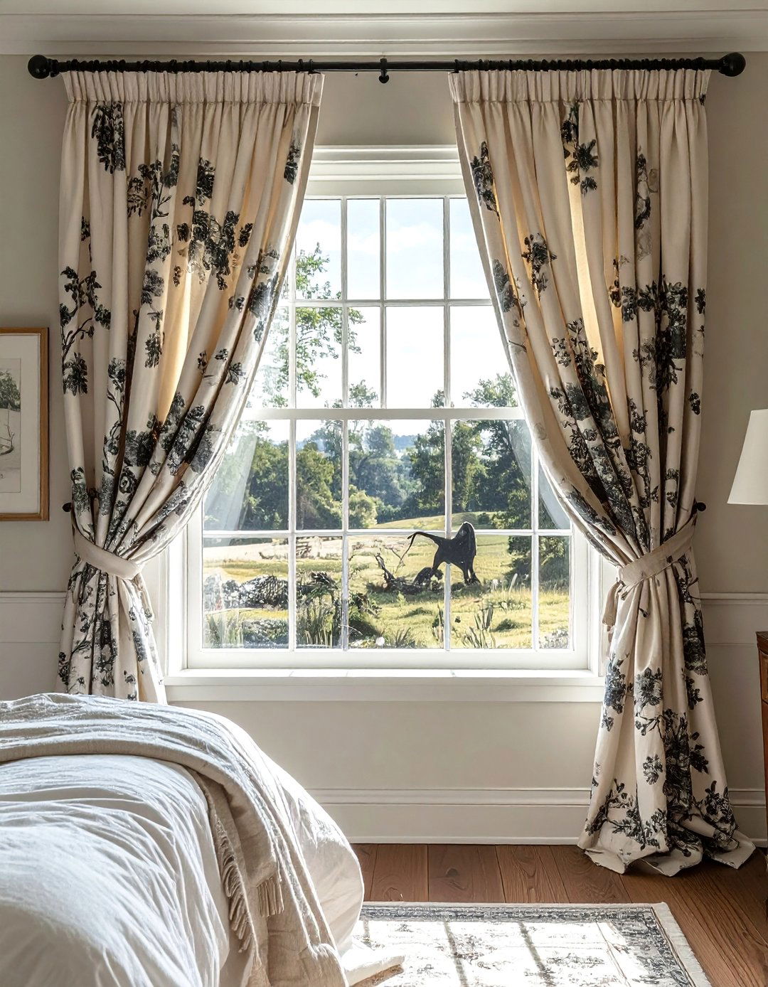 Toile Print Farmhouse Draperies - 40 Farmhouse Window Treatment Ideas for a Cozy Home