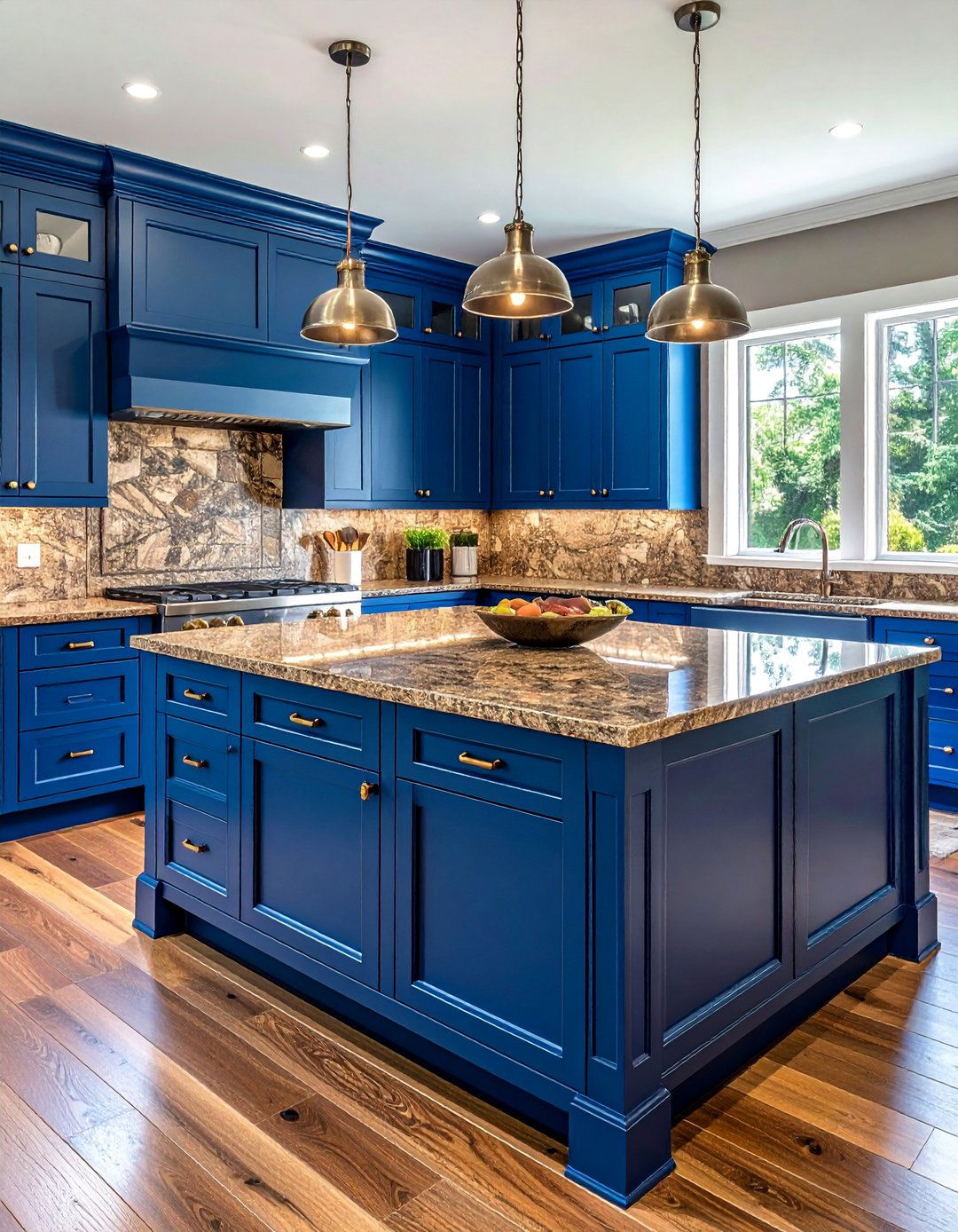 Traditional Blue Cabinets With Polished Brown Granite Countertops - 20 Blue Kitchen Cabinets With Brown Granite Countertops Ideas