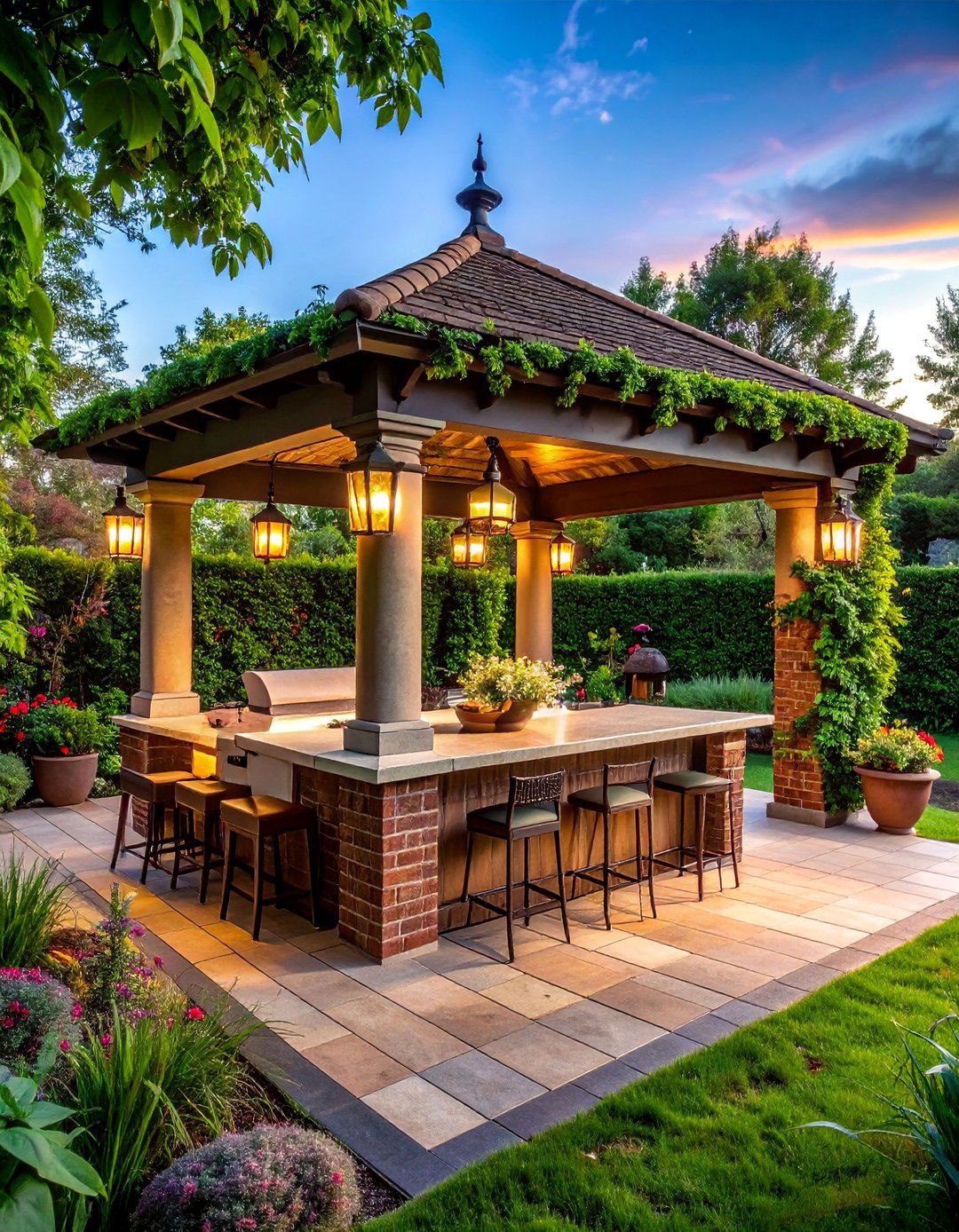 Traditional English Garden Kitchen - 20 Outdoor Kitchen with a Gazebo Ideas for Entertaining