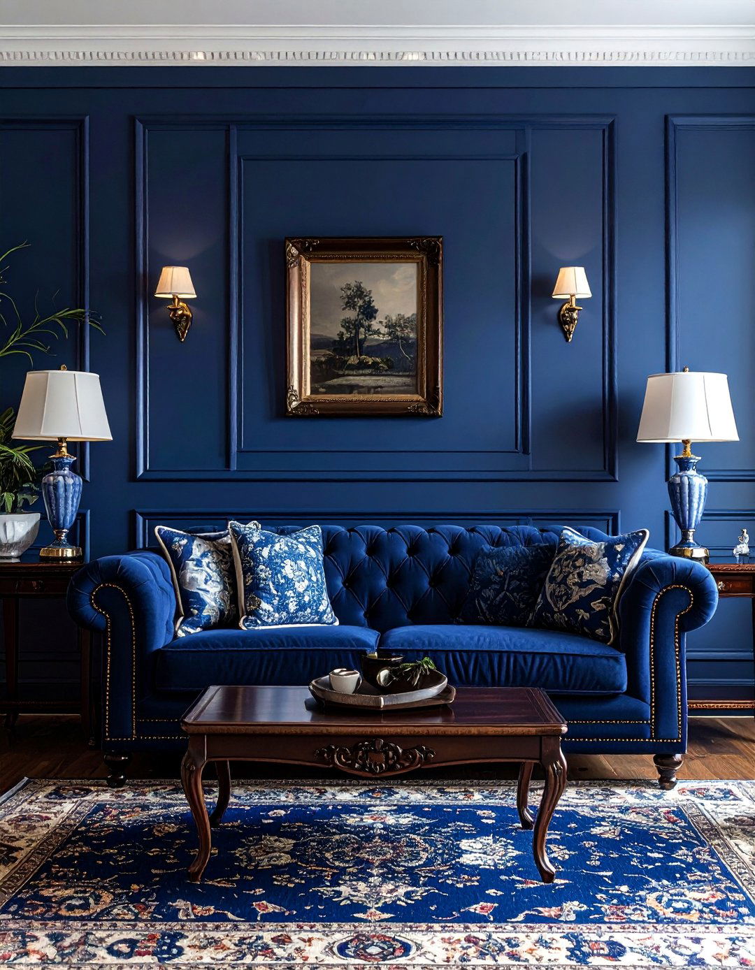 Traditional Navy Blue Living Room with Classic Furnishings - 25 Navy Blue Living Room Ideas for a Stylish Space