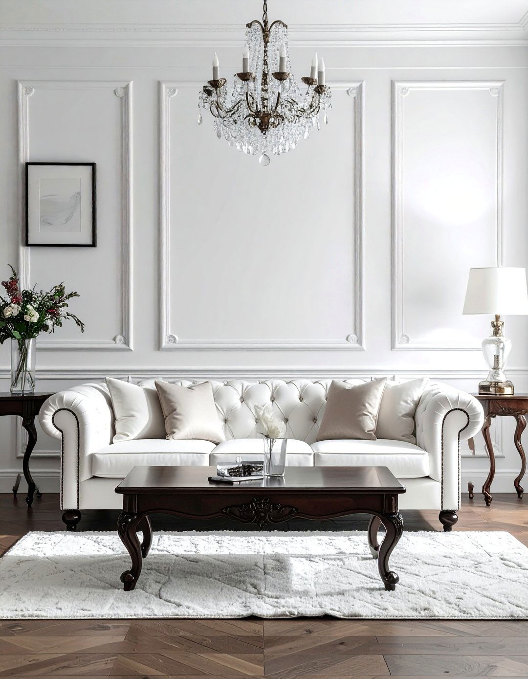 Traditional White Couch Living Room with Classic Details - 30 White Couch Living Room Ideas for a Bright Space