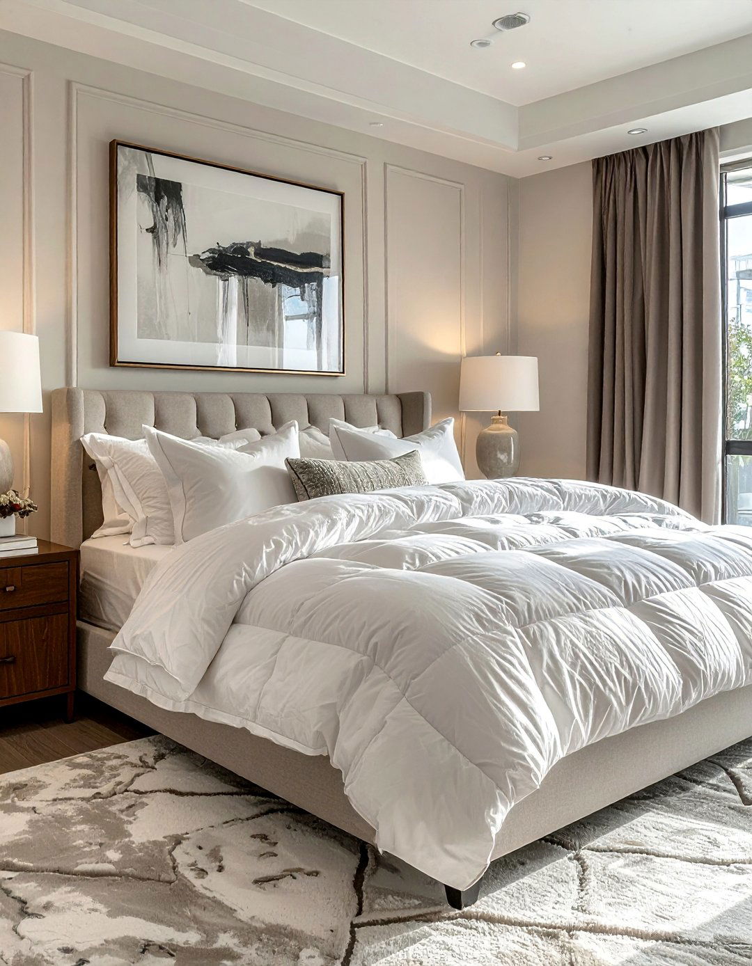 Transitional Bedroom with Plush Comfortable Bedding - 30 Transitional Bedroom Ideas for a Timeless Look