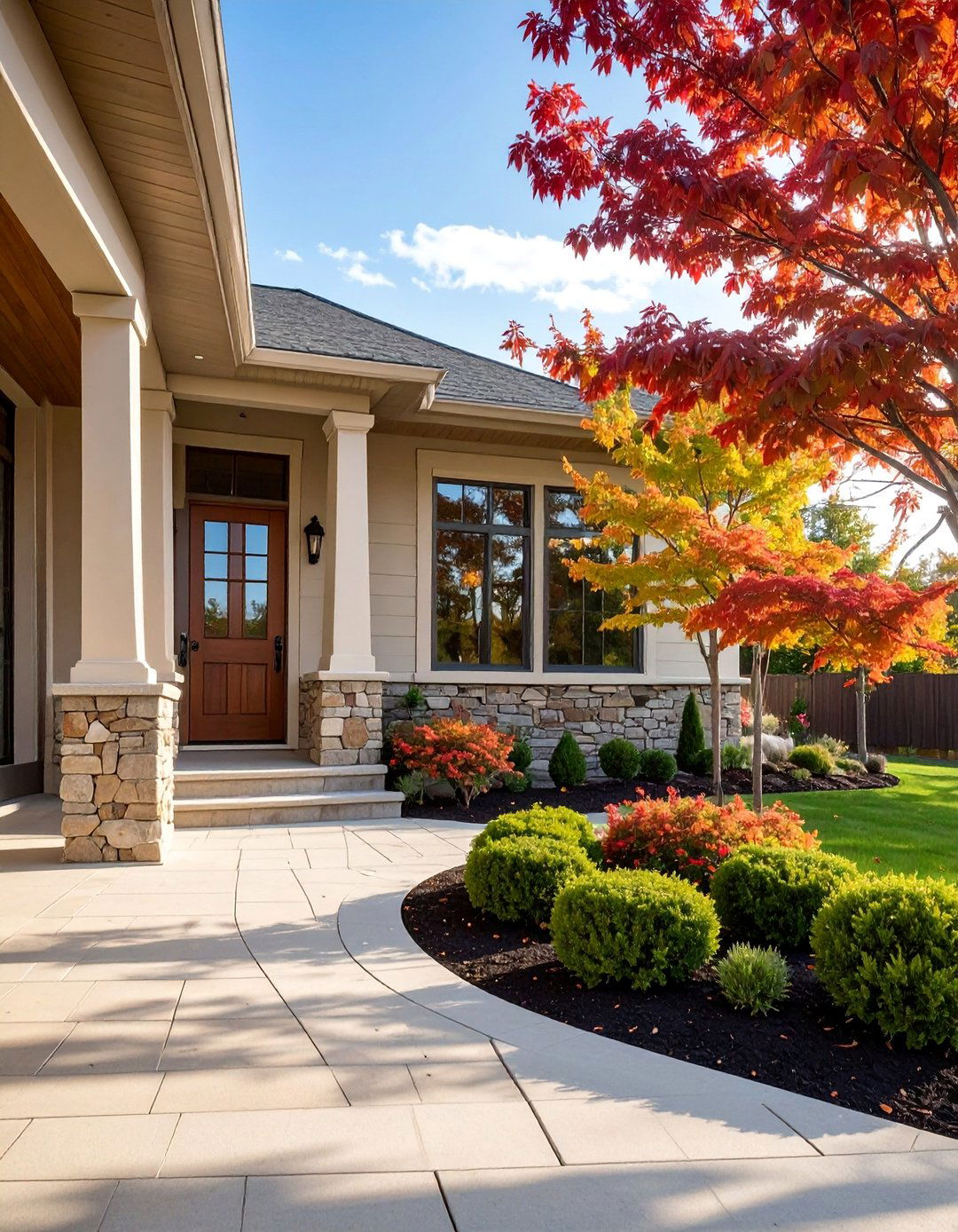 Transitional Home Exterior with Natural Stone Accents - 30 Transitional Home Exterior Ideas for Modern Appeal