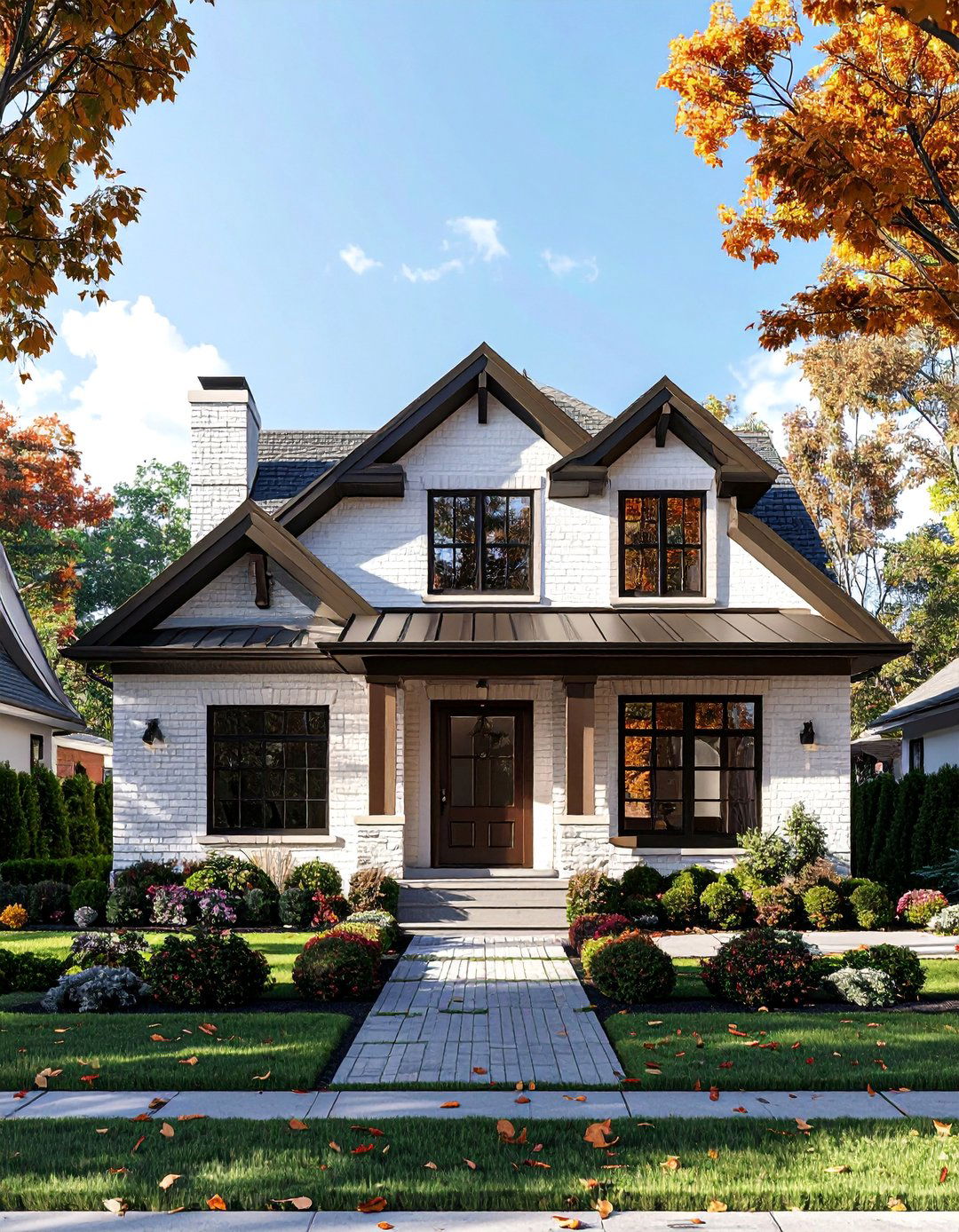 Transitional Home Exterior with Painted Brick - 30 Transitional Home Exterior Ideas for Modern Appeal