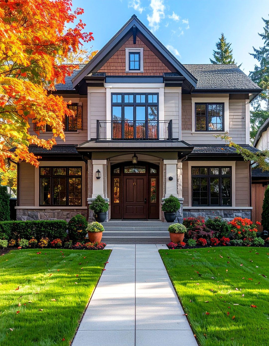 Transitional Home Exterior with Symmetrical Design - 30 Transitional Home Exterior Ideas for Modern Appeal