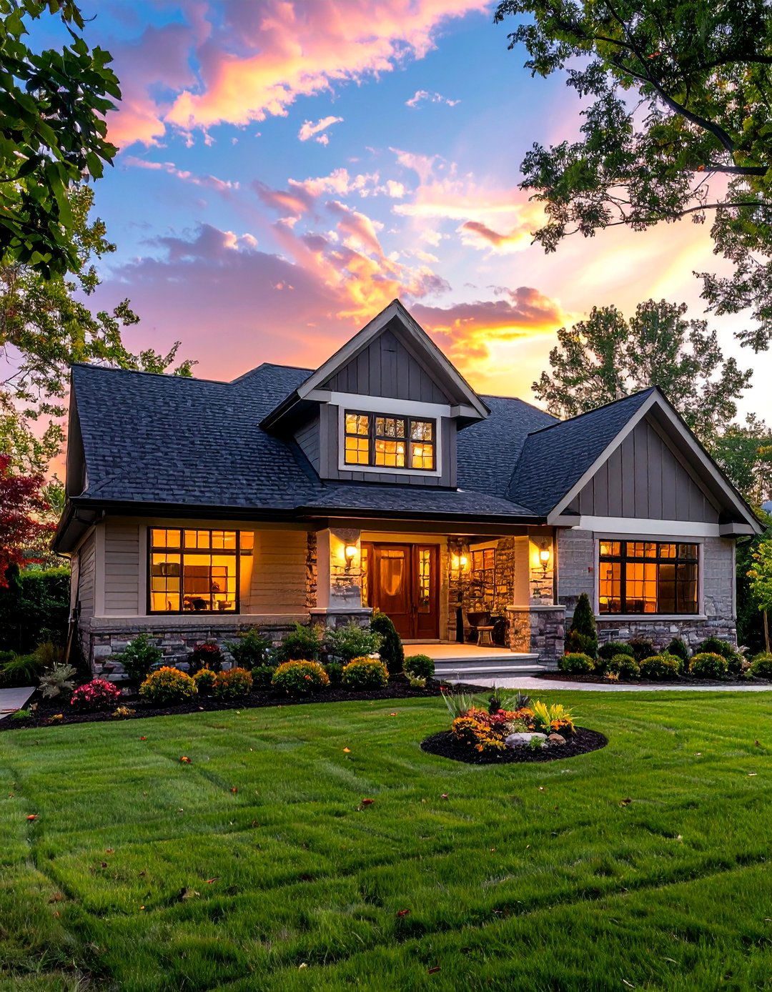 Transitional Home Exterior with a Low Pitched Hip Roof - 30 Transitional Home Exterior Ideas for Modern Appeal