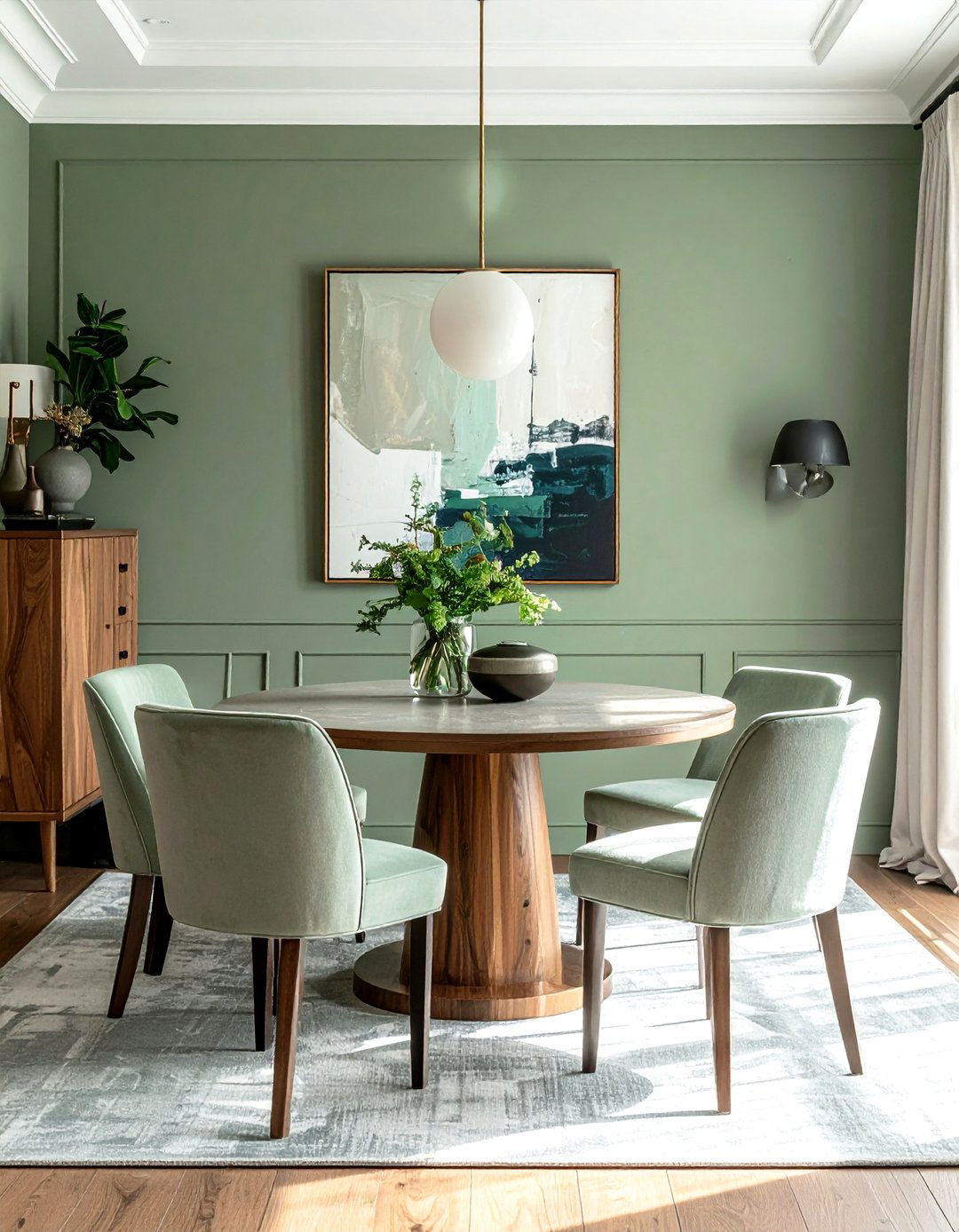 Transitional Style Sage Green Dining Room - 25 Sage Green Dining Room Ideas for a Serene Space