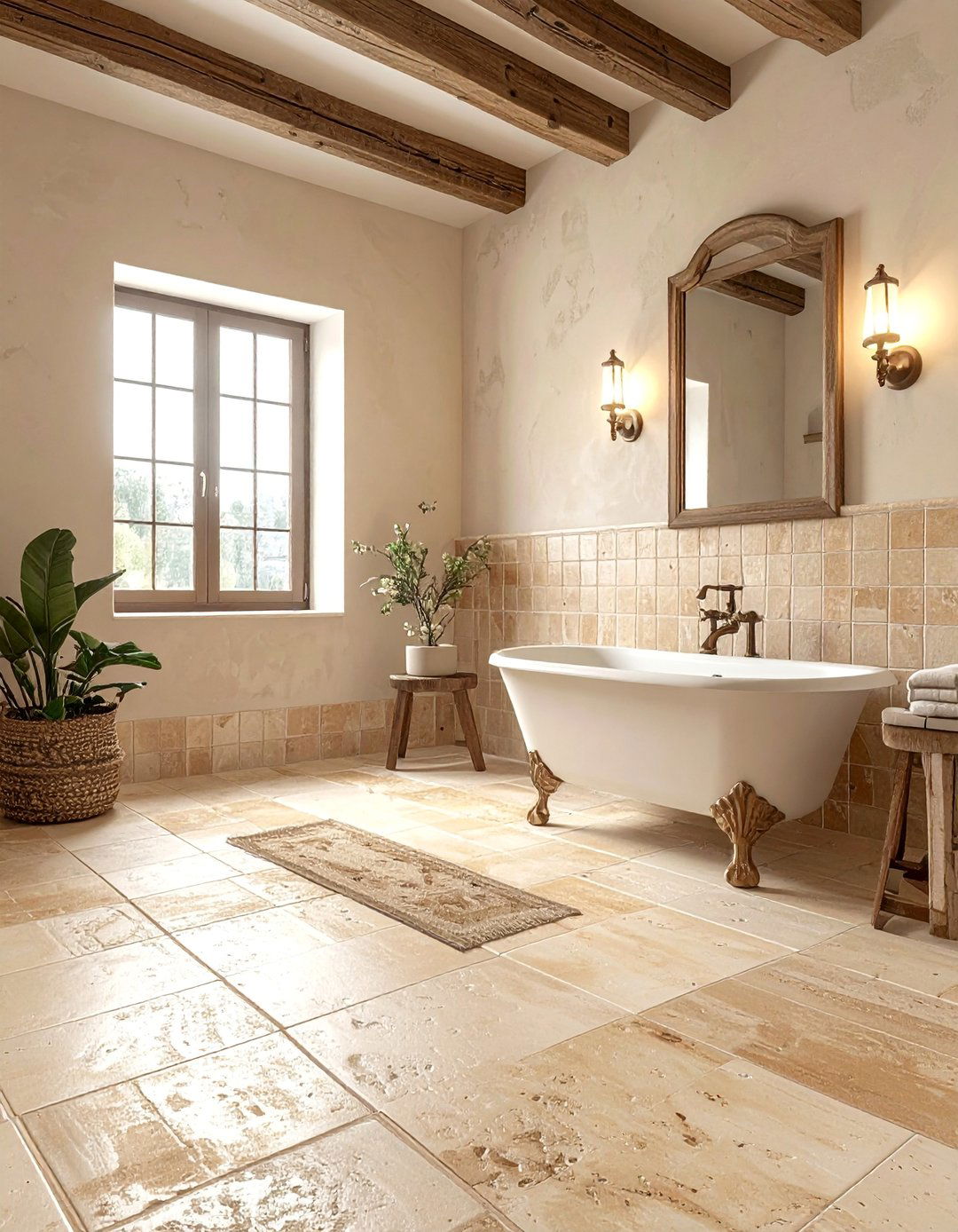 Travertine Tile Flooring - 40 Farmhouse Flooring Ideas to Enhance Your Home's Charm