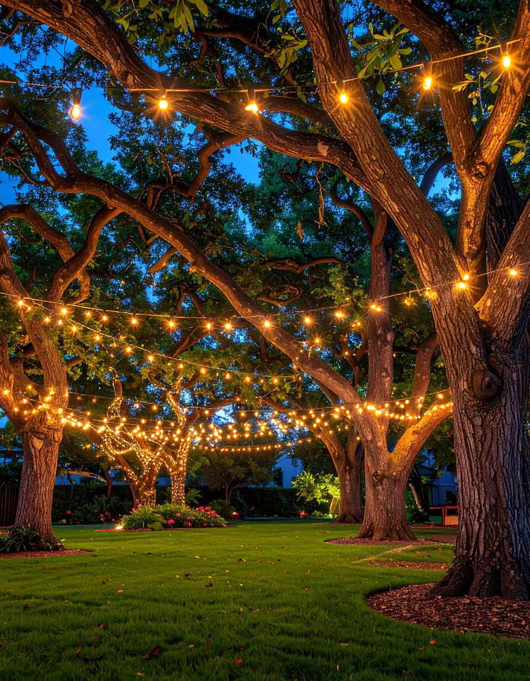 Tree Canopy String Networks - 40 Backyard Lighting Ideas to Illuminate Your Space