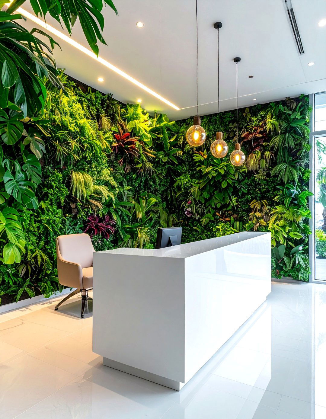 Tropical Biophilic Plant Wall Nail Salon Design - 30 Nail Salon Interior Design Ideas for a Chic Look
