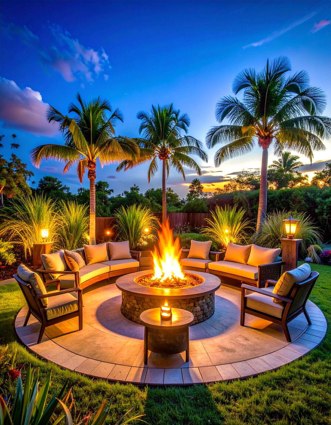 Tropical Fire Pit Gathering Circle - 30 Florida Backyard Ideas for a Tropical Oasis
