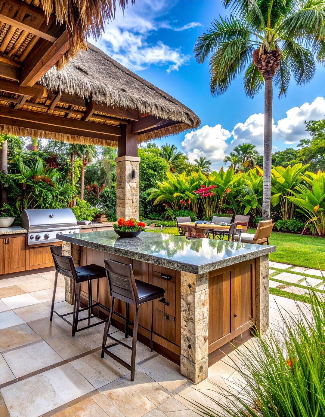 Tropical Outdoor Kitchen Entertaining Hub - 30 Florida Backyard Ideas for a Tropical Oasis