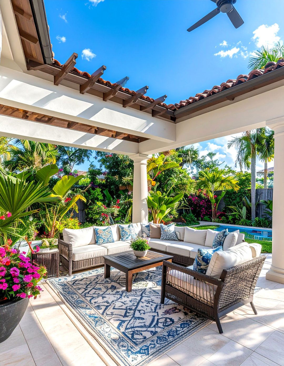 Tropical Outdoor Living Room Extension - 30 Florida Backyard Ideas for a Tropical Oasis