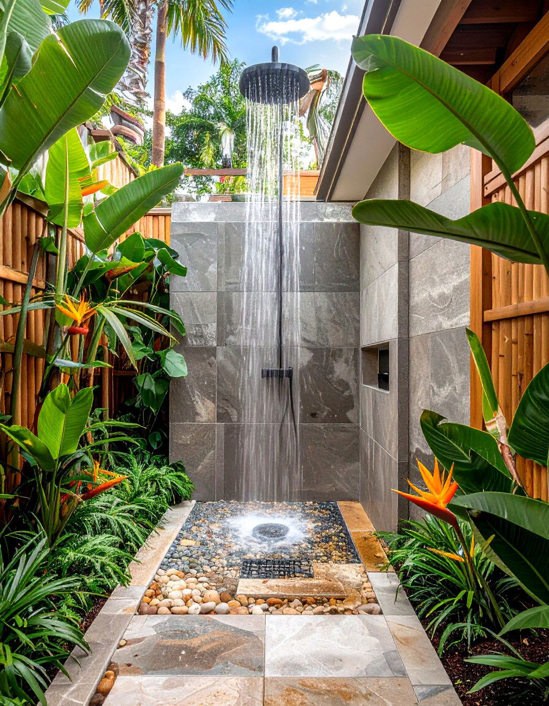 Tropical Outdoor Shower Paradise - 30 Florida Backyard Ideas for a Tropical Oasis