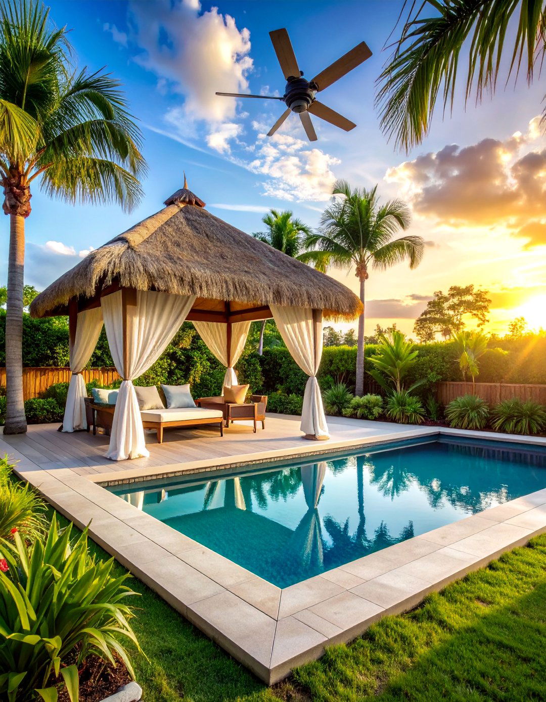 Tropical Pool Deck Cabana Retreat - 30 Florida Backyard Ideas for a Tropical Oasis