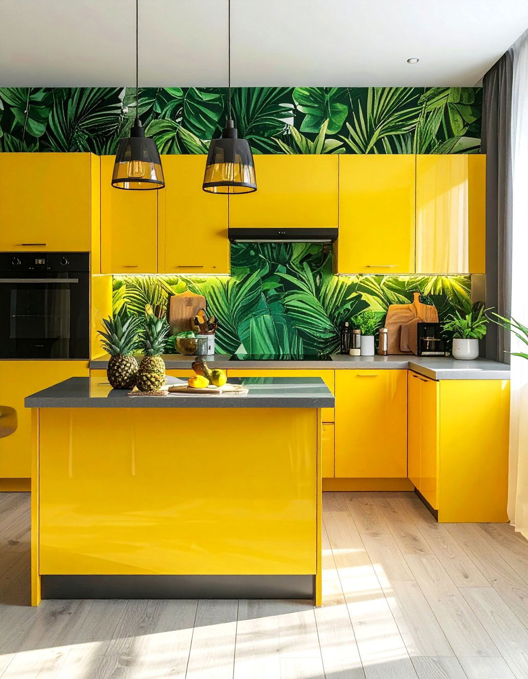 Tropical Theme with Leaf Green and Pineapple Yellow - 20 Green and Yellow Kitchen Ideas for a Fresh Look