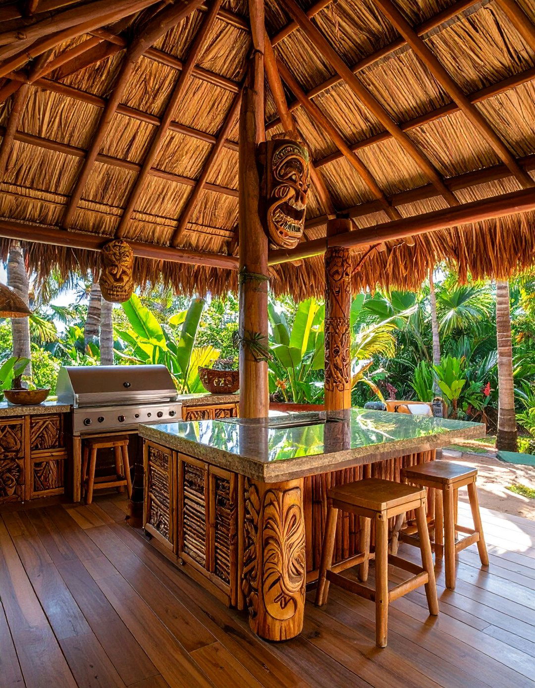 Tropical Tiki Bar Kitchen - 20 Outdoor Kitchen with a Gazebo Ideas for Entertaining