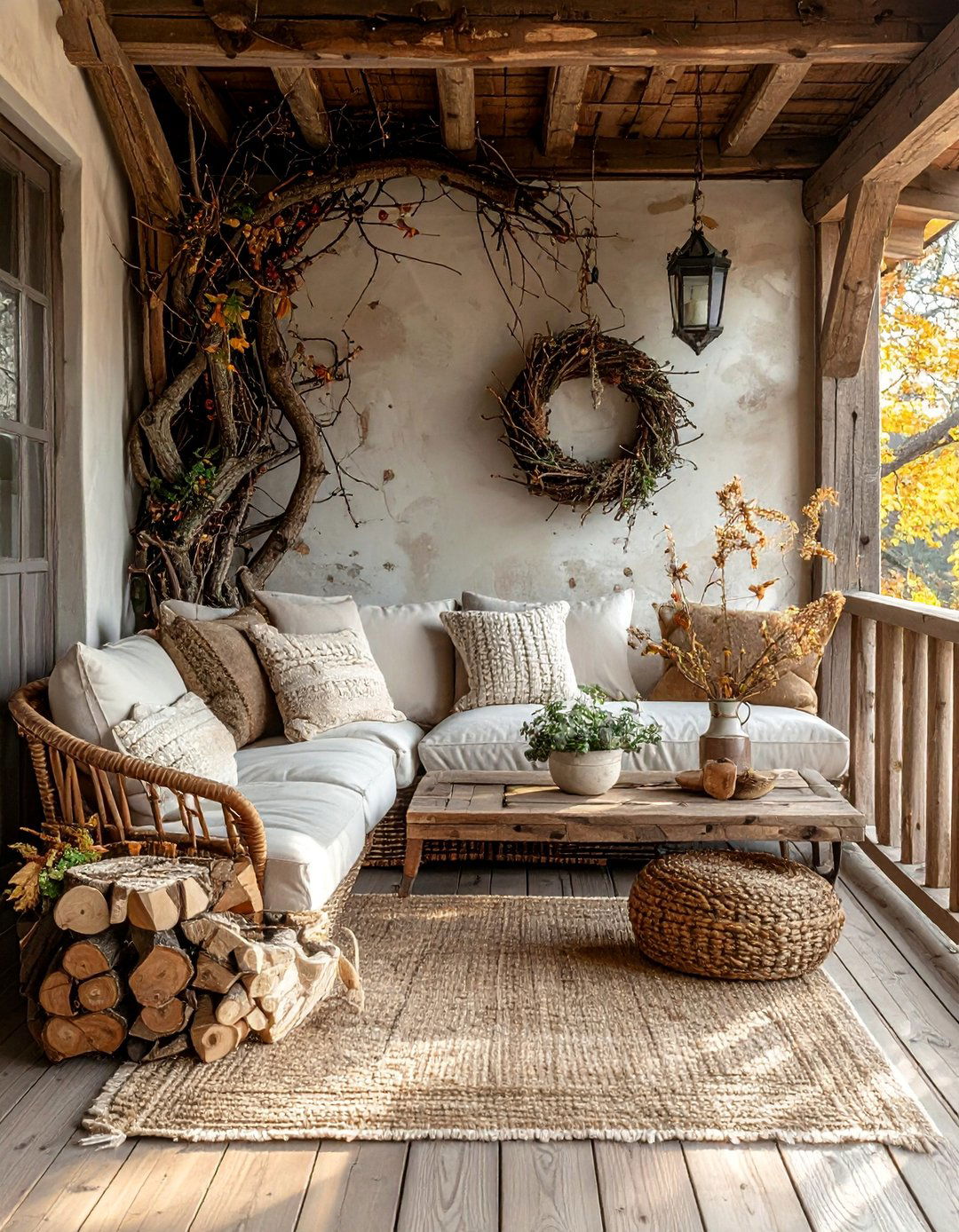 Twig and Branch Natural Accents - 30 Rustic Porch Ideas to Enhance Your Outdoor Space