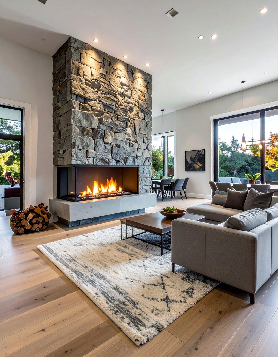 Two Sided River Rock Fireplace - 30 Unique River Rock Fireplace Ideas for Cozy Homes