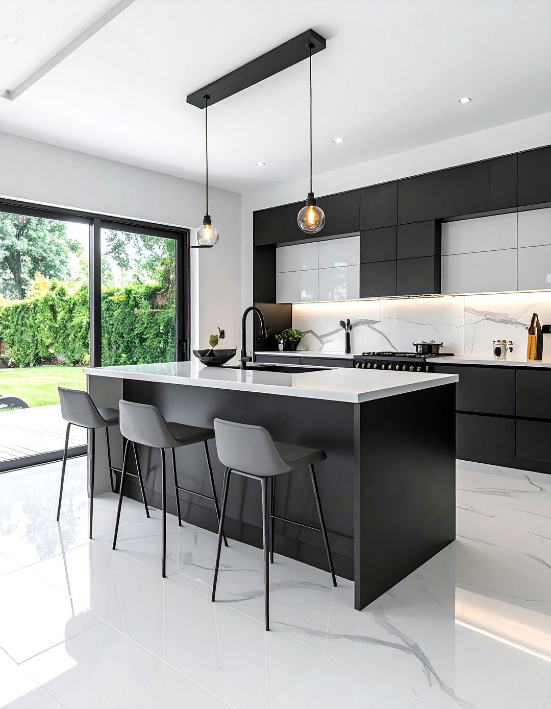 Two Tone Black and White Kitchen Island - 40 Black and White Kitchen Ideas for a Classic and Chic Space