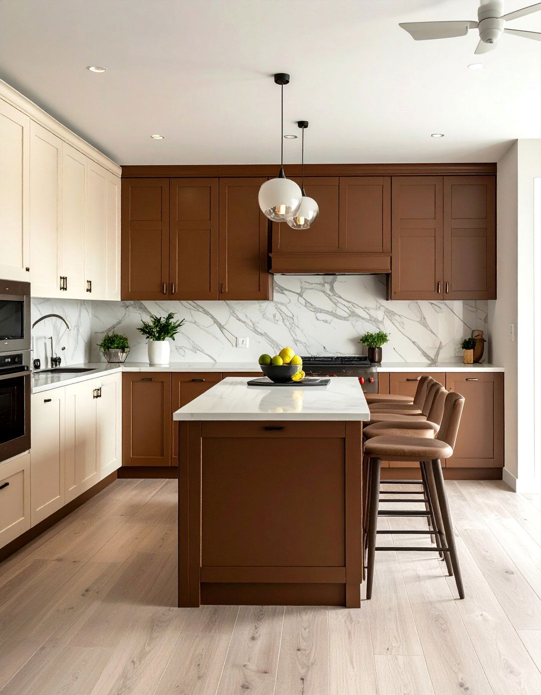 Two Tone Brown and Cream Kitchen - 20 Brown Kitchen Ideas for a Warm, Earthy Feel