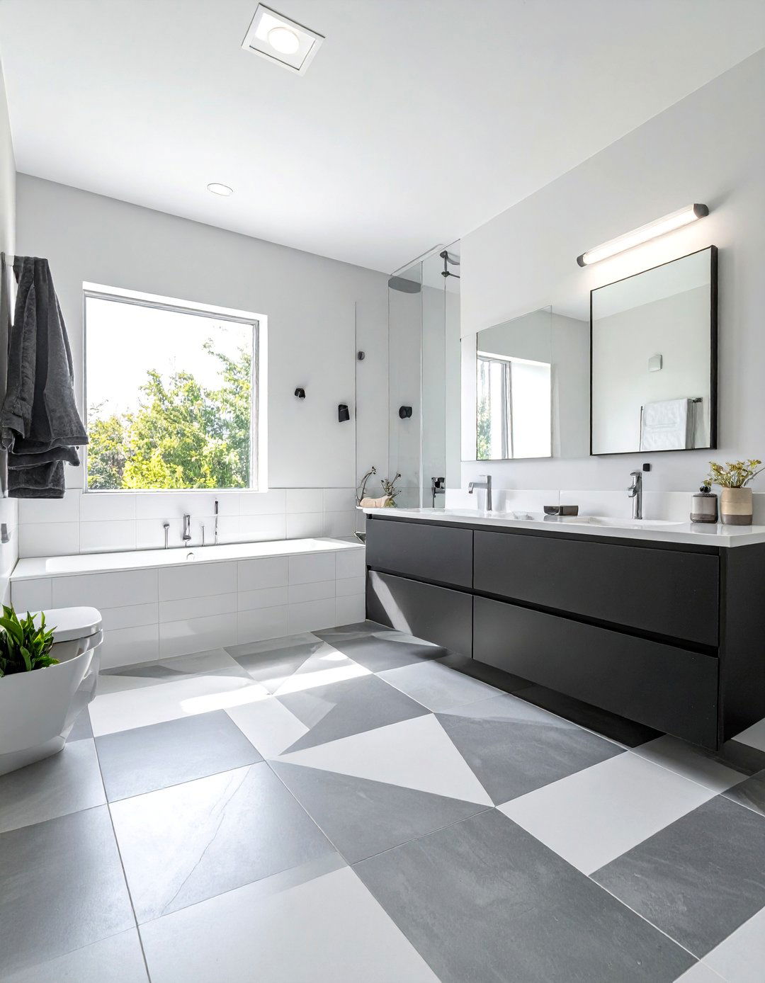 Two Tone Gray Checkerboard Floor Bathroom - 25 Gray Floor Bathroom Ideas for a Modern and Sleek Look