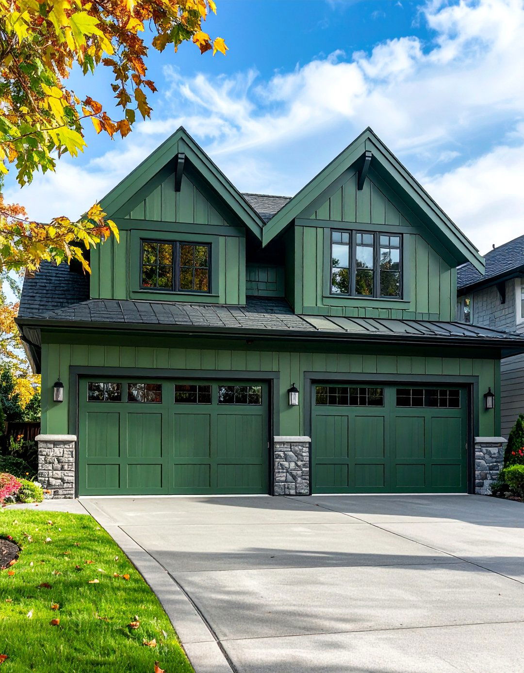 Two Tone Green Garage Door Design - 20 Green Garage Door Ideas to Boost Curb Appeal